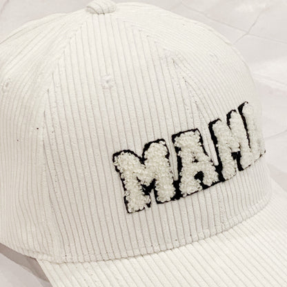 Corduroy MAMA Baseball Cap — Fuzzy Patch Letter Curved Brim Adjustable Fit - Baseball Caps