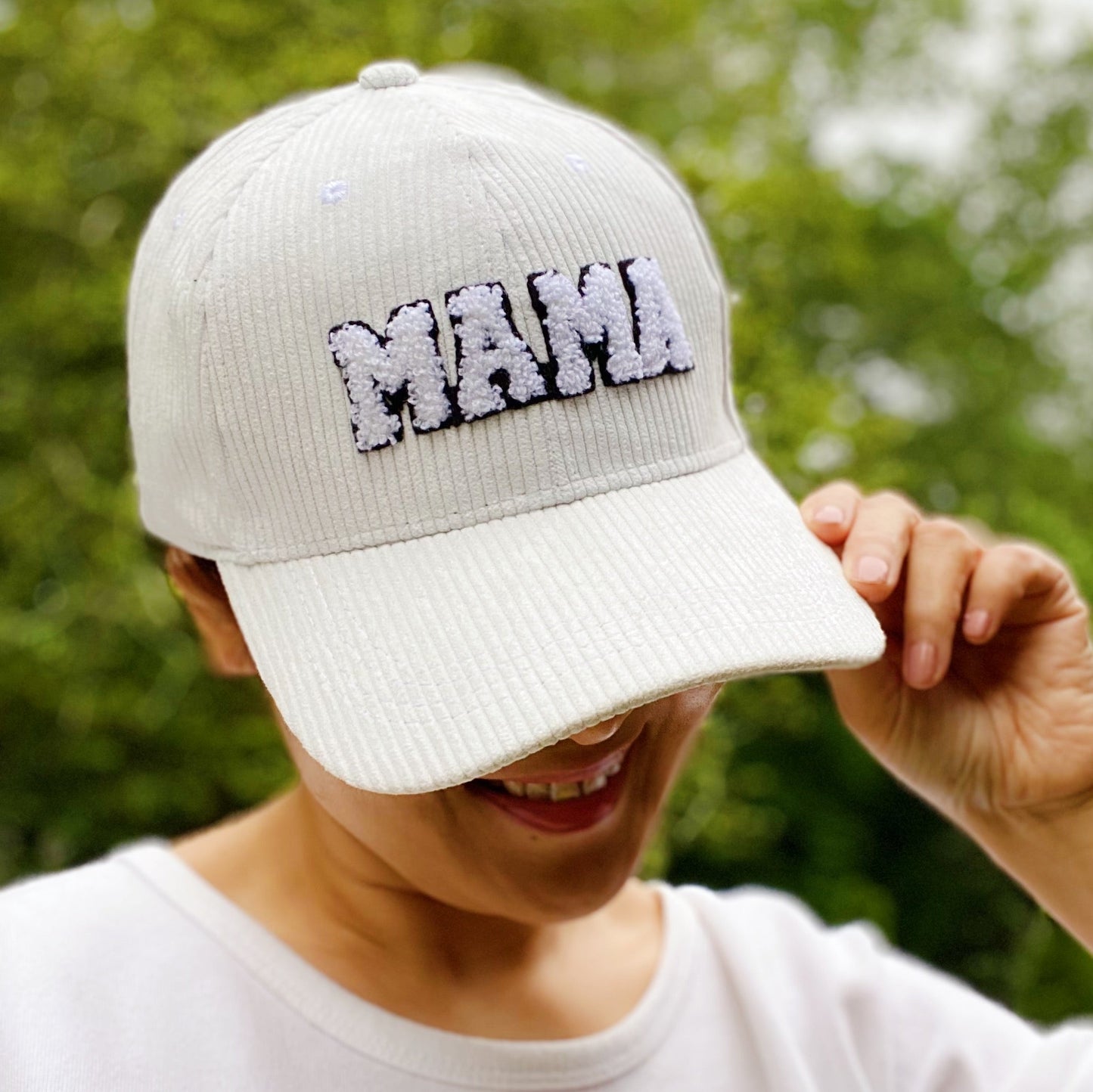 Corduroy MAMA Baseball Cap — Fuzzy Patch Letter Curved Brim Adjustable Fit - Baseball Caps