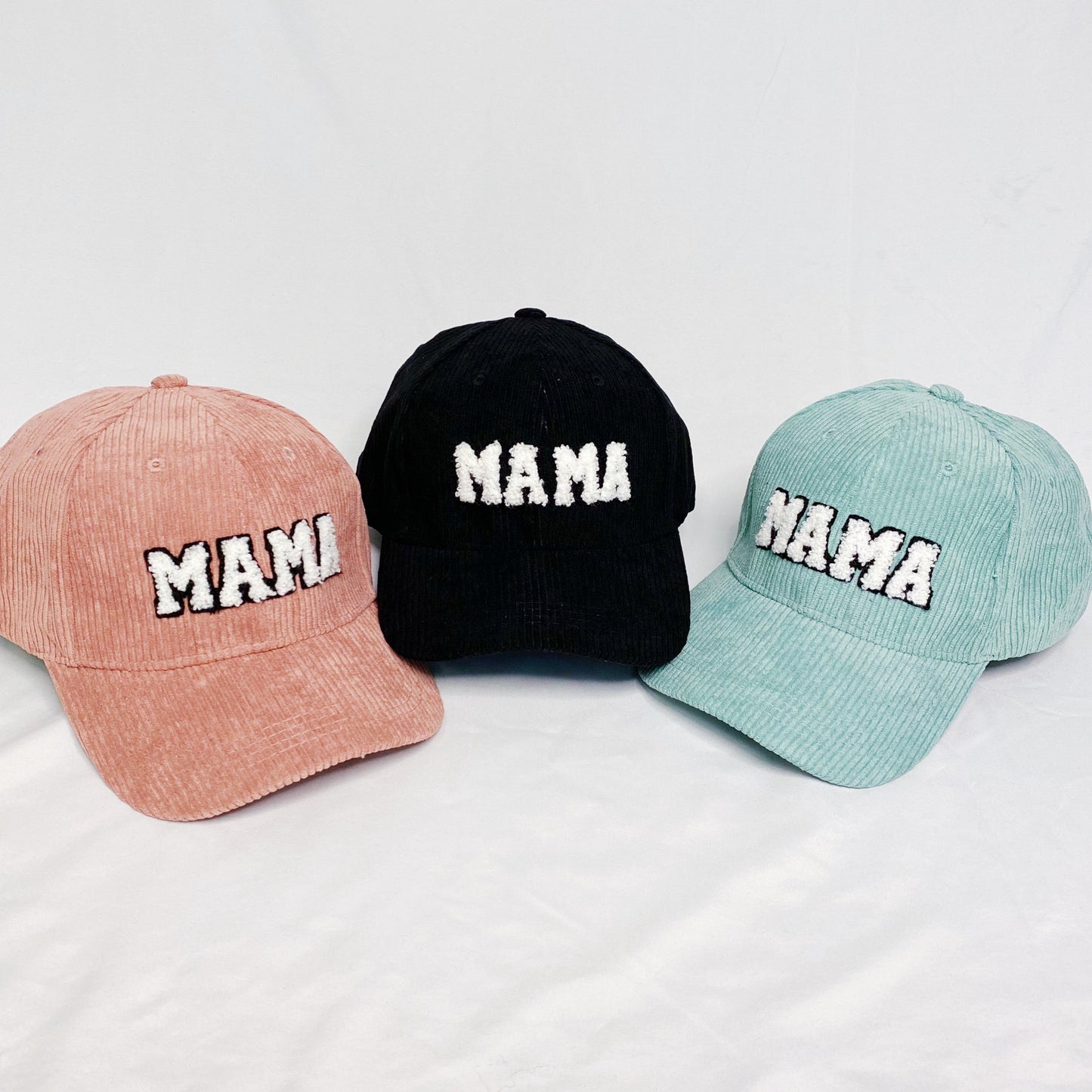Corduroy MAMA Baseball Cap — Fuzzy Patch Letter Curved Brim Adjustable Fit - Baseball Caps