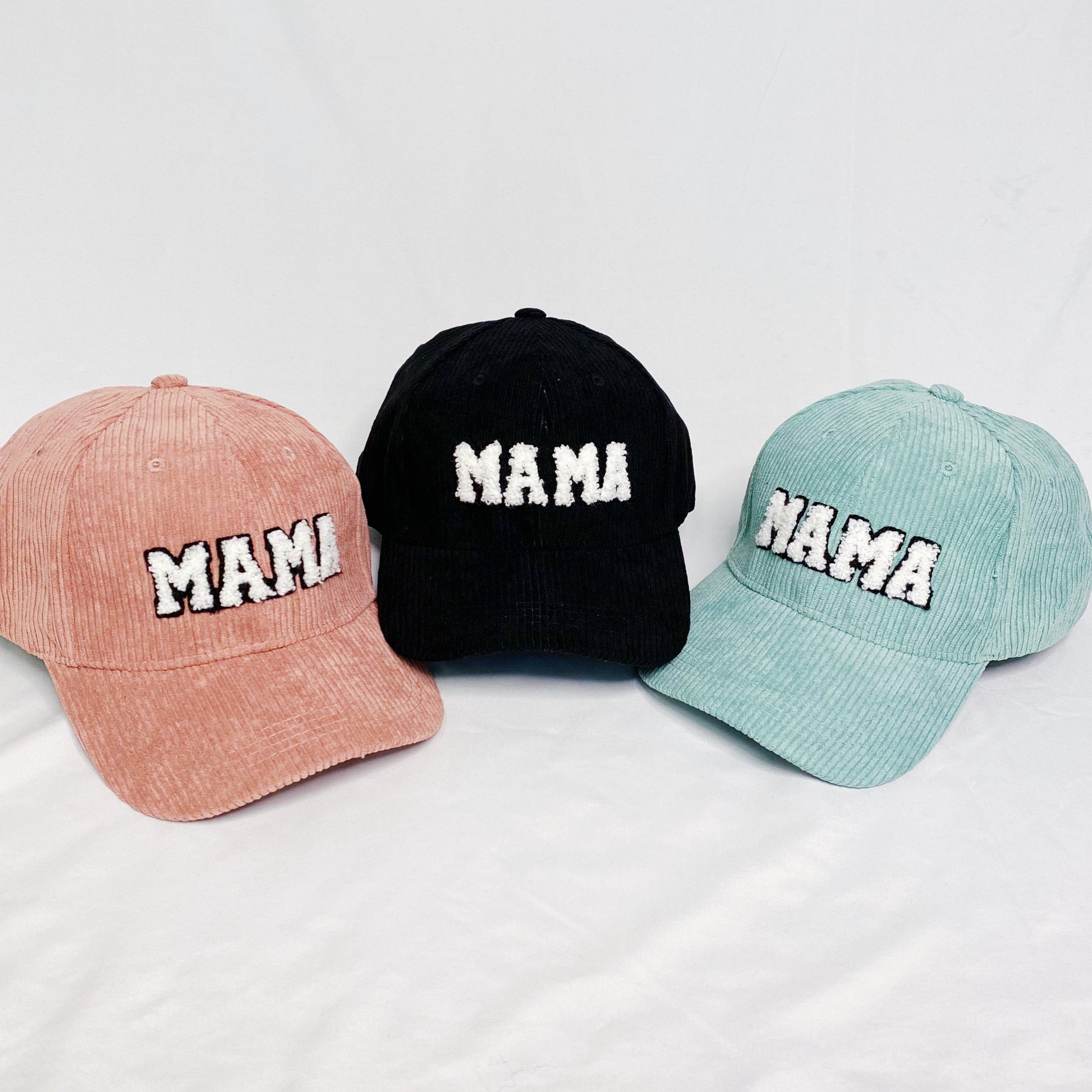Corduroy MAMA Baseball Cap — Fuzzy Patch Letter Curved Brim Adjustable Fit - Baseball Caps