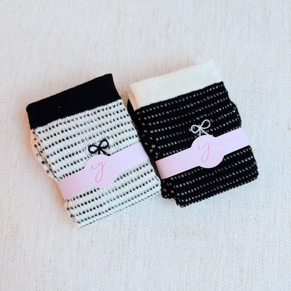 Bow & Stripe Ankle Socks 2-Pack — Modern Preppy Style - Socks