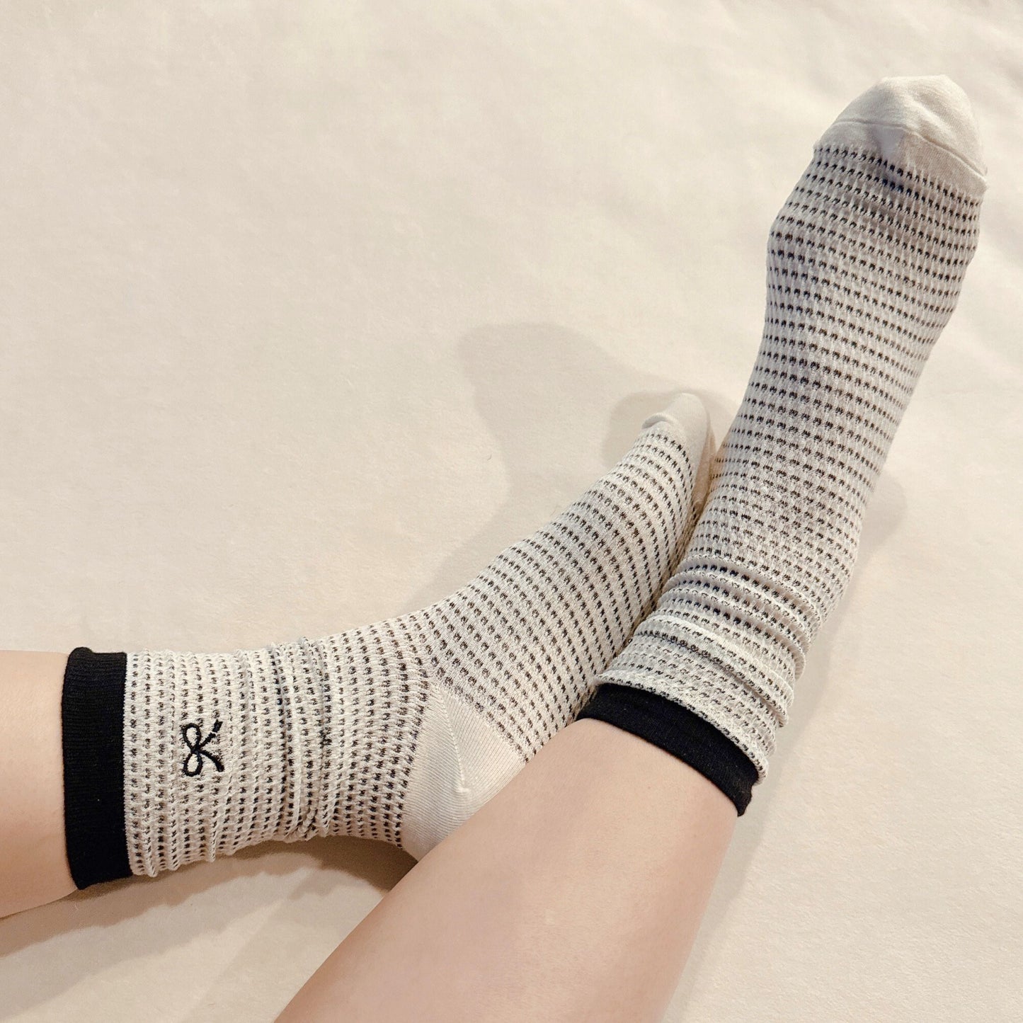 Bow & Stripe Ankle Socks 2-Pack — Modern Preppy Style - Socks