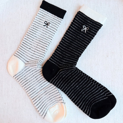 Bow & Stripe Ankle Socks 2-Pack — Modern Preppy Style - Socks