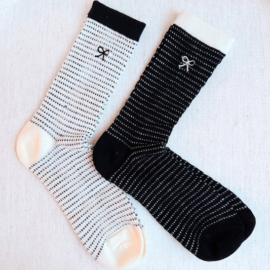 Bow & Stripe Ankle Socks 2-Pack — Modern Preppy Style - Socks