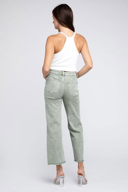 Acid Wash Frayed Hem Women's Wide Pants - Ro + Ivy