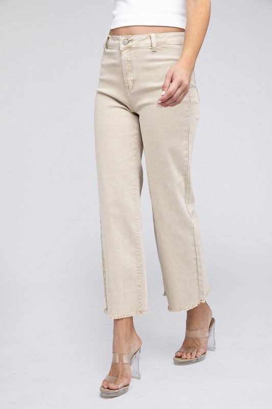 Acid Wash Frayed Hem Women's Wide Pants - Ro + Ivy