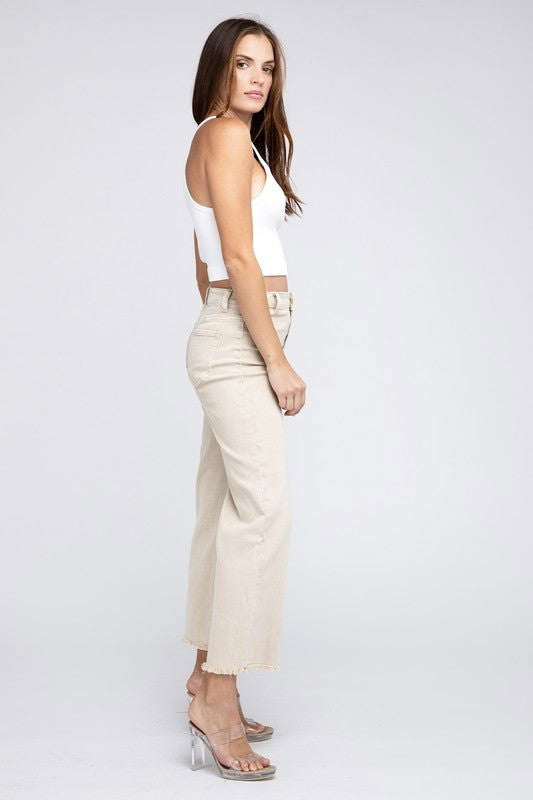 Acid Wash Frayed Hem Women's Wide Pants - Ro + Ivy