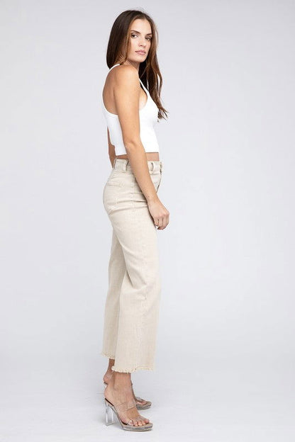 Acid Wash Frayed Hem Women's Wide Pants - Ro + Ivy