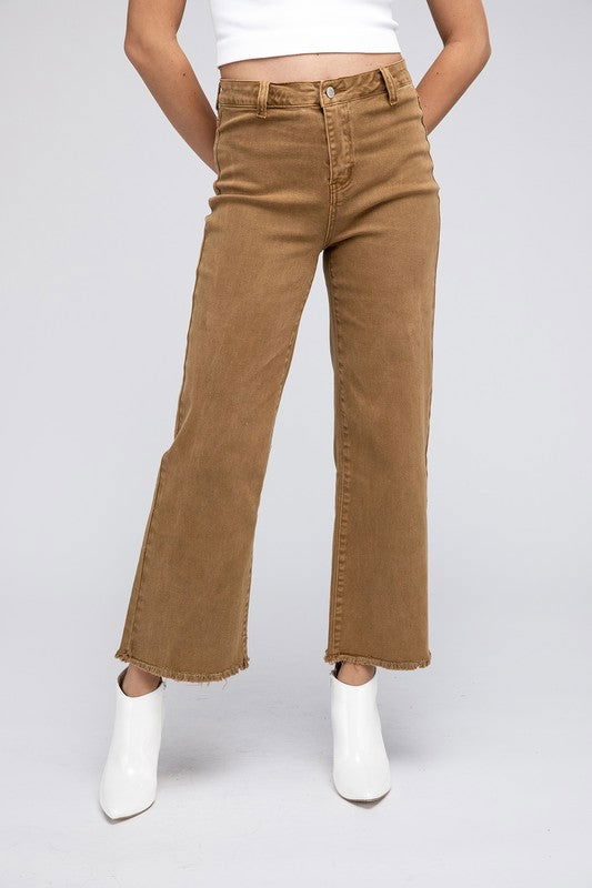 Acid Wash Frayed Hem Women's Wide Pants - Ro + Ivy