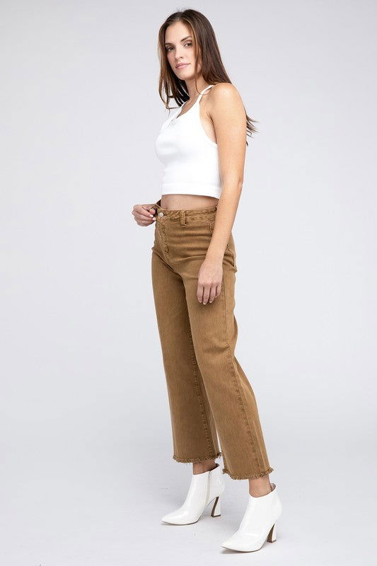 Acid Wash Frayed Hem Women's Wide Pants - Ro + Ivy