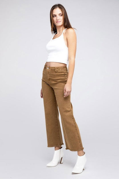 Acid Wash Frayed Hem Women's Wide Pants - Ro + Ivy