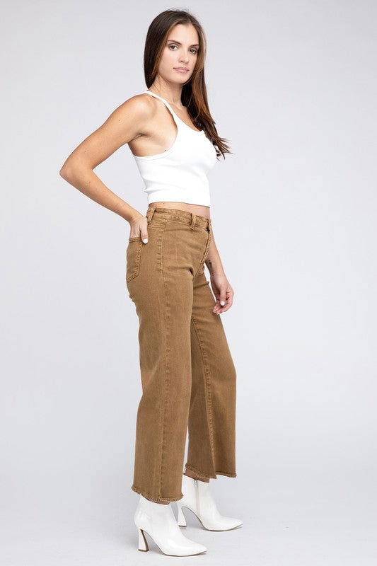 Acid Wash Frayed Hem Women's Wide Pants - Ro + Ivy