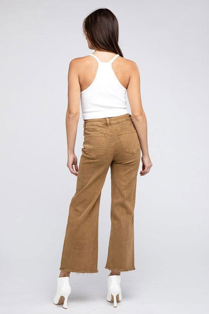 Acid Wash Frayed Hem Women's Wide Pants - Ro + Ivy