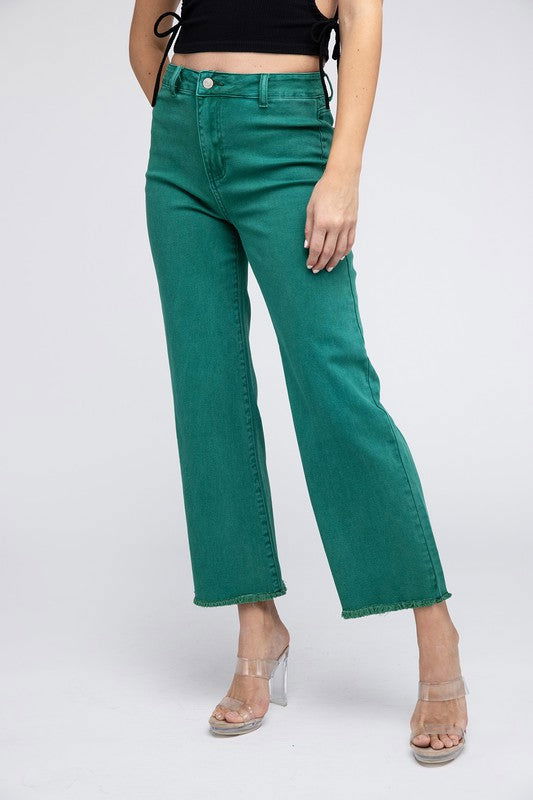 Acid Wash Frayed Hem Women's Wide Pants - Ro + Ivy