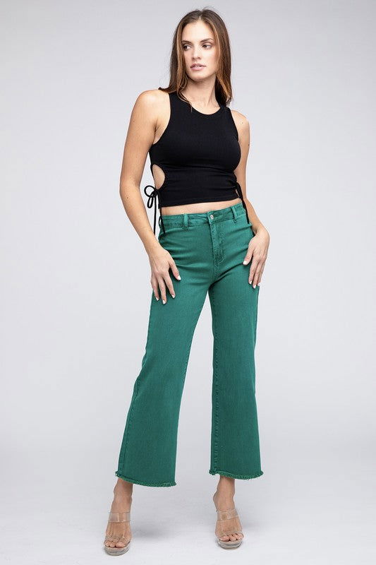 Acid Wash Frayed Hem Women's Wide Pants - Ro + Ivy