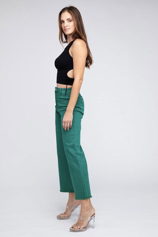 Acid Wash Frayed Hem Women's Wide Pants - Ro + Ivy