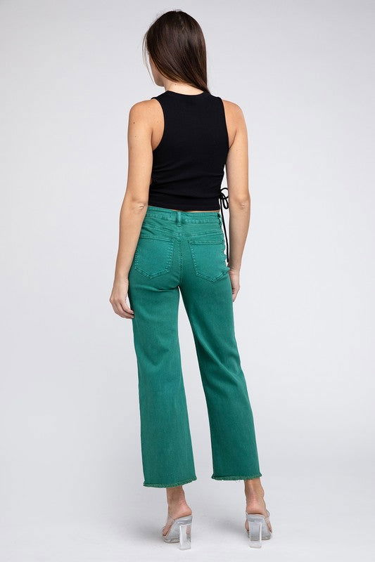 Acid Wash Frayed Hem Women's Wide Pants - Ro + Ivy