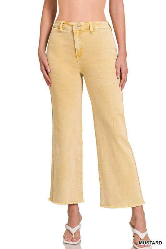 Acid Wash Frayed Hem Women's Wide Pants - Ro + Ivy