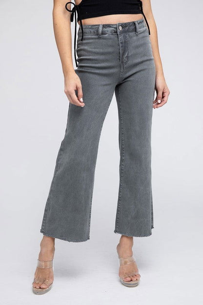 Acid Wash Frayed Hem Women's Wide Pants - Ro + Ivy