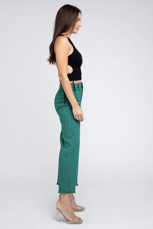 Acid Wash Frayed Hem Women's Wide Pants - Ro + Ivy