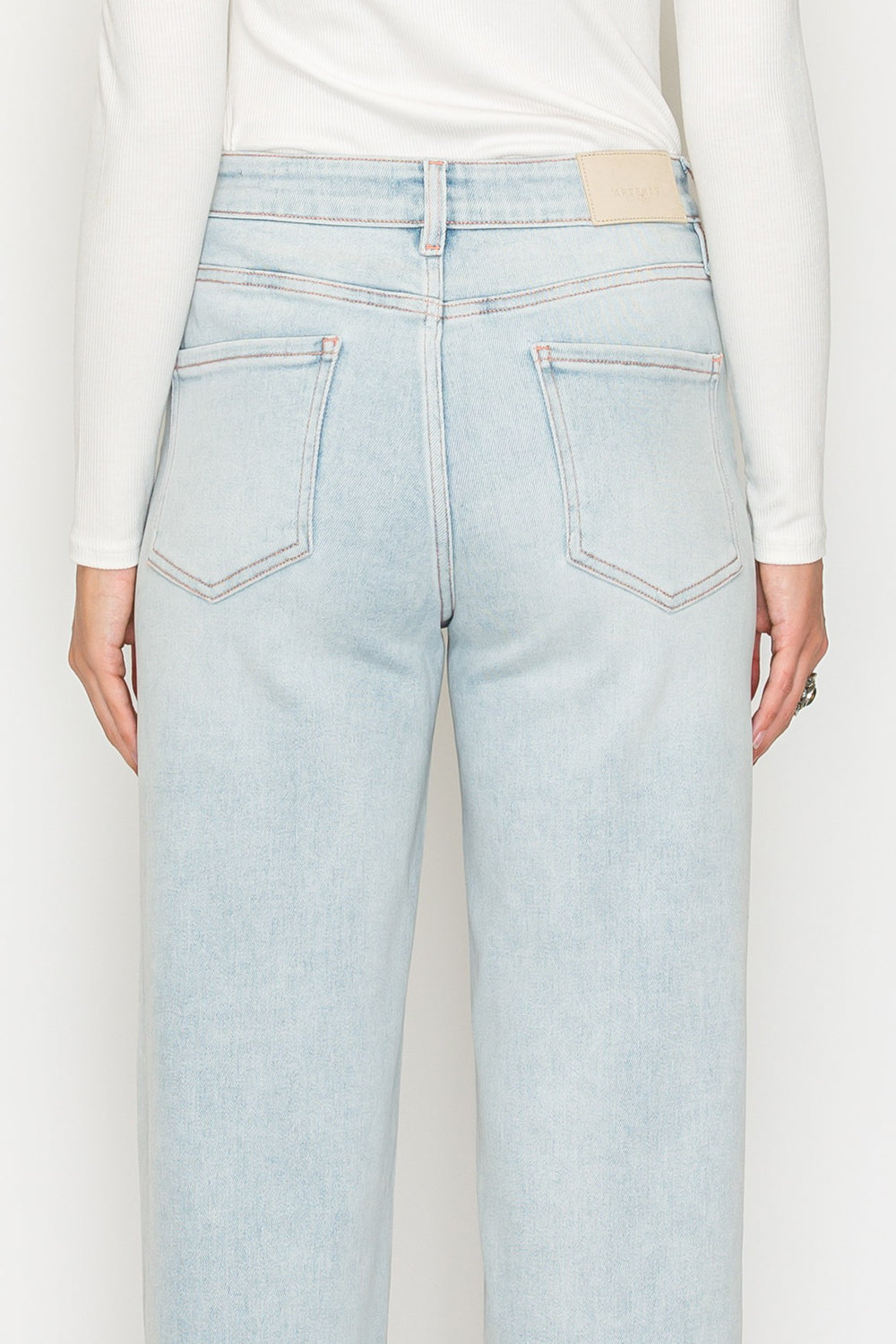 Tummy Control High Rise Modal Fabric Pink Thread Straight Jeans — Relaxed Elongating Style - DENIM (NEW)