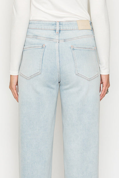 Tummy Control High Rise Modal Fabric Pink Thread Straight Jeans — Relaxed Elongating Style - DENIM (NEW)