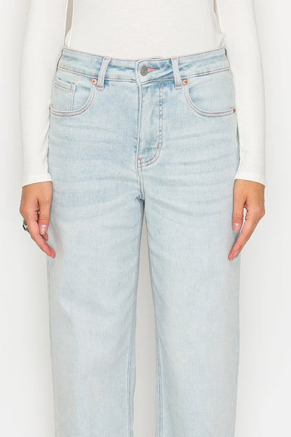 Tummy Control High Rise Modal Fabric Pink Thread Straight Jeans — Relaxed Elongating Style - DENIM (NEW)