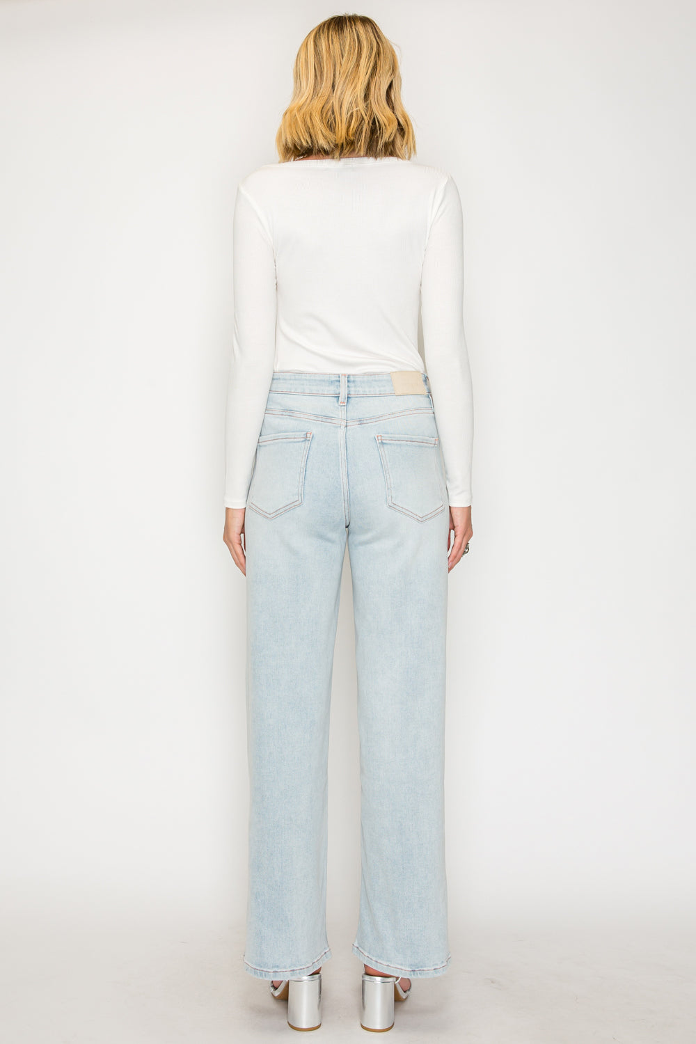 Tummy Control High Rise Modal Fabric Pink Thread Straight Jeans — Relaxed Elongating Style - DENIM (NEW)