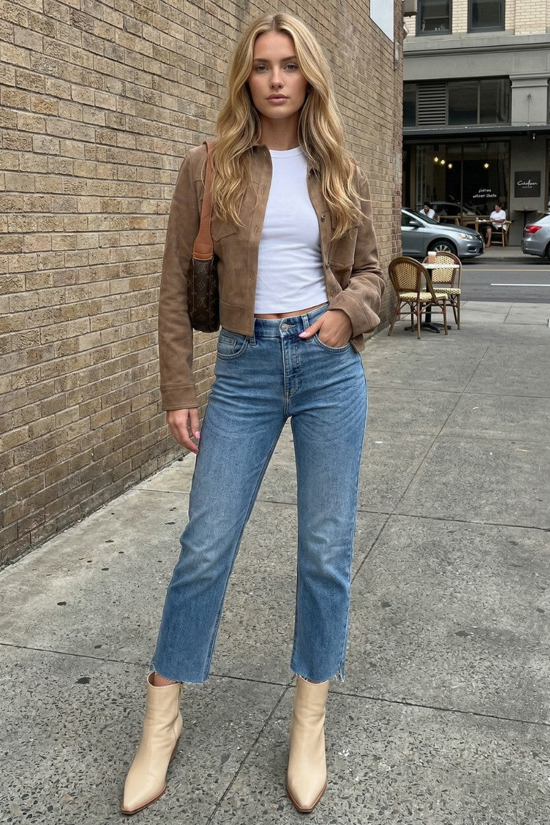 Tummy Control High Rise Slim Straight Shaping Jeans Form-Fitting Flattering Style