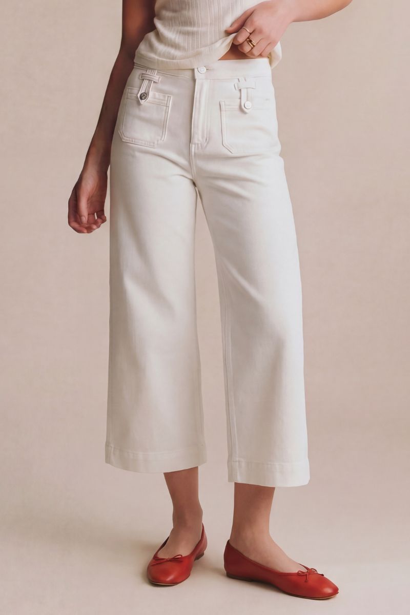 Tummy Control High Rise White Crop Palazzo Jeans - DENIM (NEW)