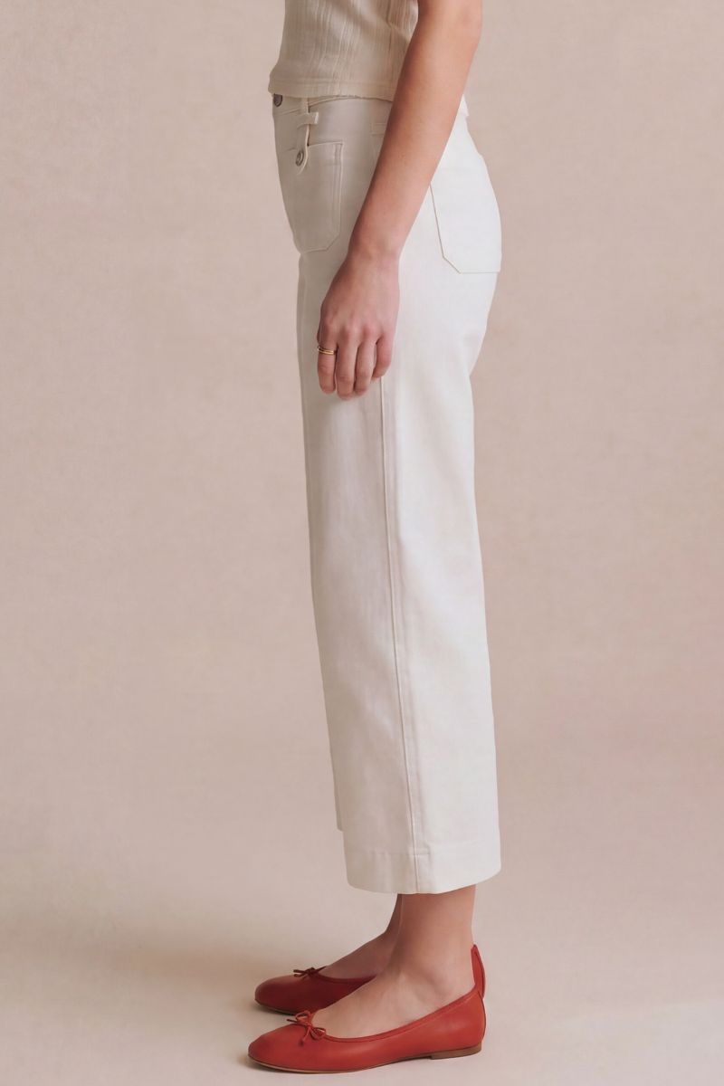 Tummy Control High Rise White Crop Palazzo Jeans - DENIM (NEW)