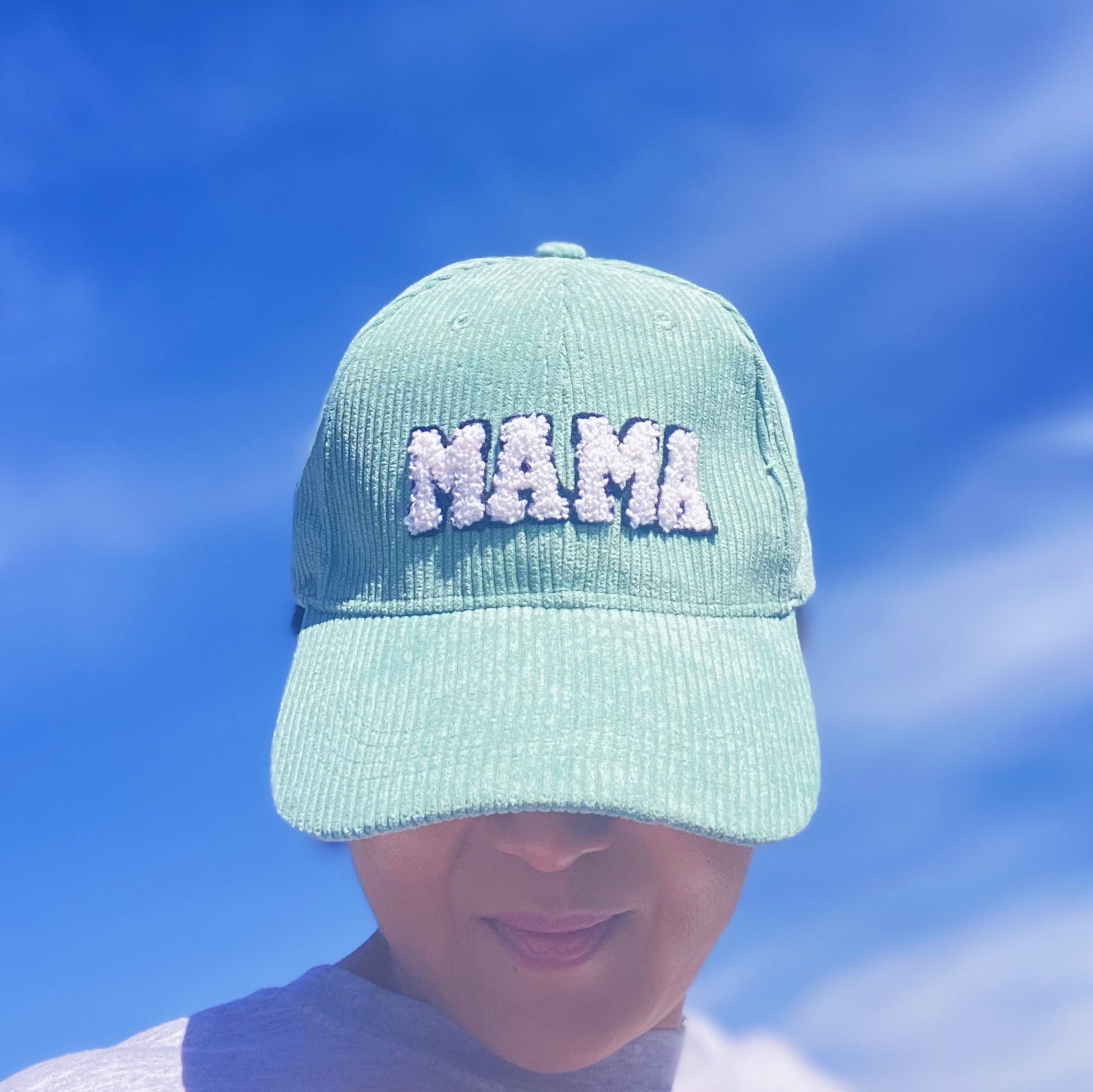 Corduroy MAMA Baseball Cap — Fuzzy Patch Letter Curved Brim Adjustable Fit - Baseball Caps