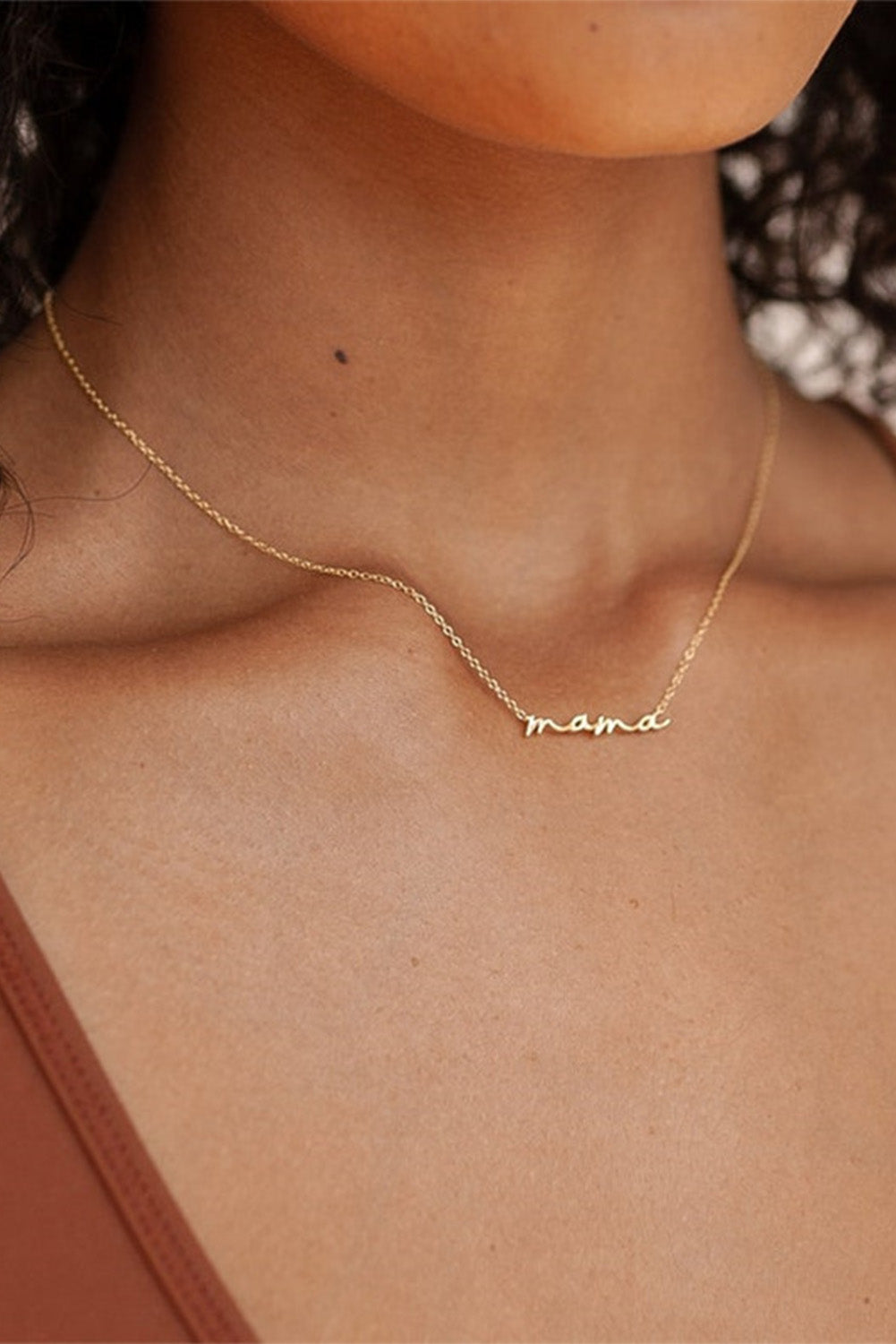 Gold Tiny Mama Script Charm Necklace — Dainty Sentimental Gift Everyday Jewelry - Gold ONE SIZE Necklaces
