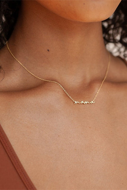 Gold Tiny Mama Script Charm Necklace — Dainty Sentimental Gift Everyday Jewelry - Gold ONE SIZE Necklaces