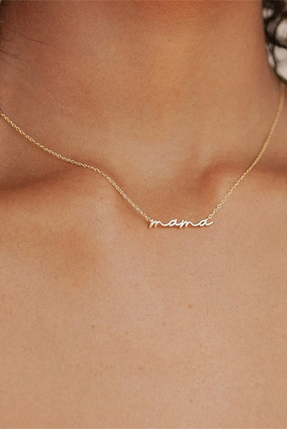 Gold Tiny Mama Script Charm Necklace — Dainty Sentimental Gift Everyday Jewelry - Necklaces