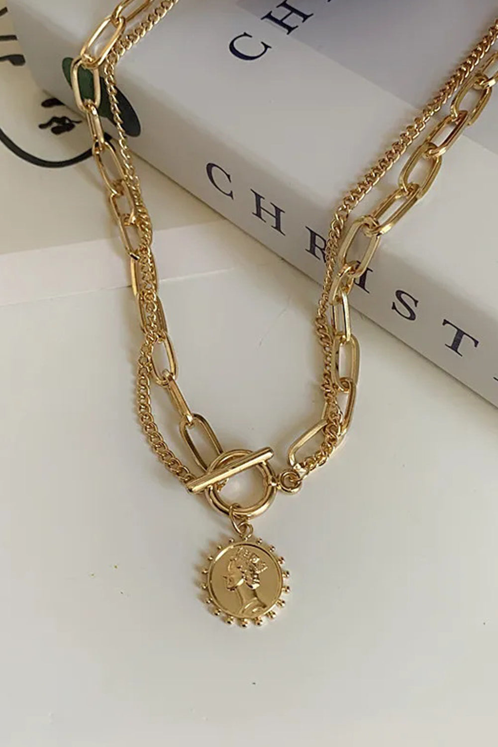Vintage Coin Pendant Dainty Chain Necklace — Retro Plated Classic Charm Everyday Jewelry - Necklaces