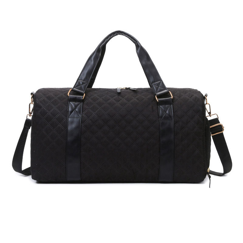 Quilted Water Resistant Vegan Leather Accent Weekend Travel Bag — Spacious Functional Style - Black