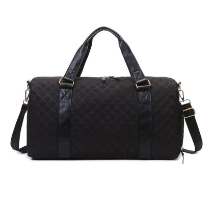 Quilted Water Resistant Vegan Leather Accent Weekend Travel Bag — Spacious Functional Style - Black