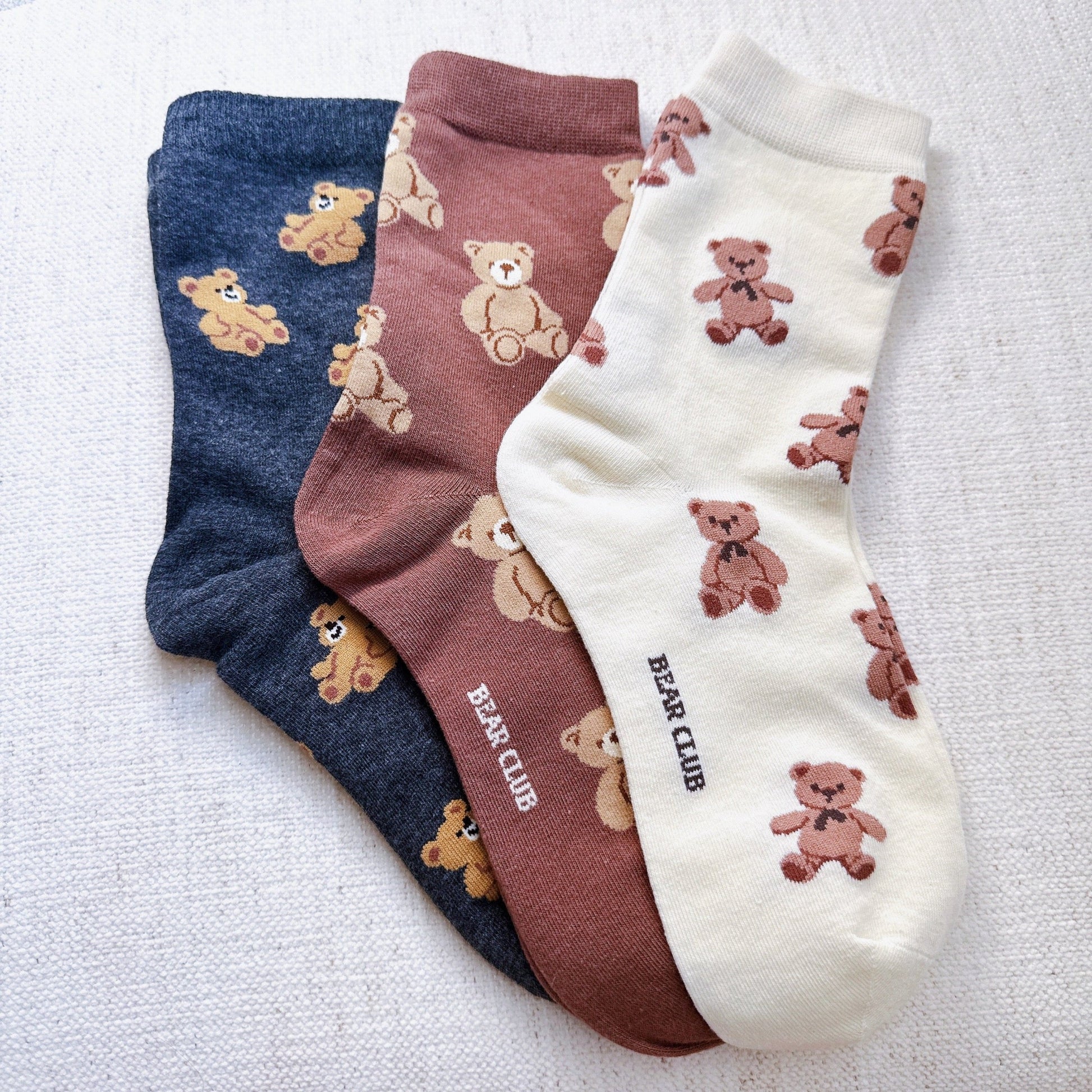 Bear Print Novelty Crew Socks 3-Pack — Cozy Playful Design - Socks
