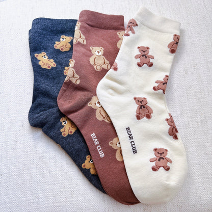 Bear Print Novelty Crew Socks 3-Pack — Cozy Playful Design - Socks