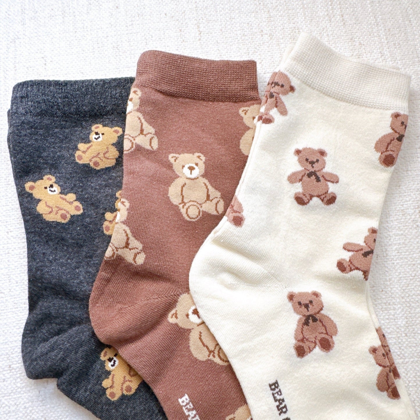 Bear Print Novelty Crew Socks 3-Pack — Cozy Playful Design - Socks