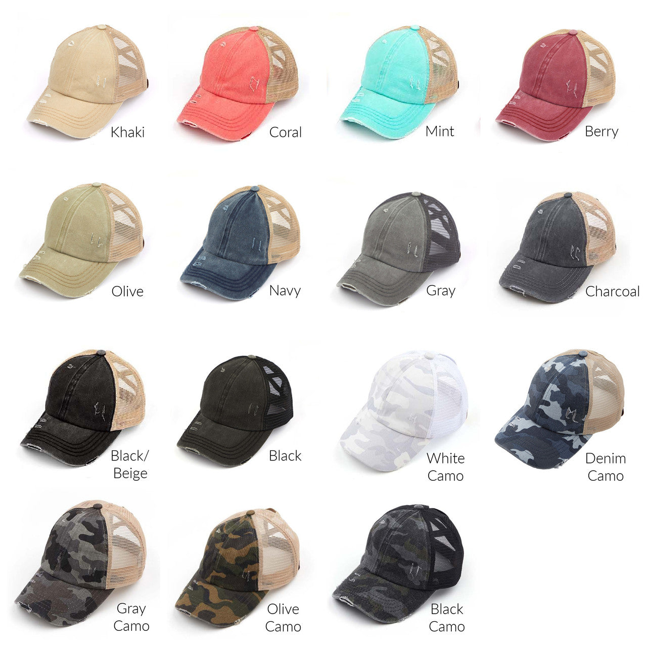 Criss-Cross Ponytail Trucker Hat — Stretch Back Opening Breathable Mesh - Baseball Caps