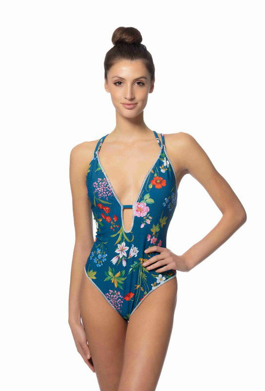 Blue Floral One Piece Swimsuit – floral outfit idea for women | Ro + Ivy