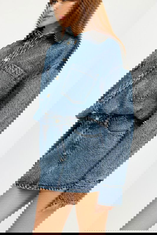 Button Up Denim Mini Dress - Ro + Ivy