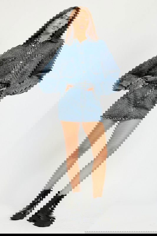 Button Up Denim Mini Dress - Ro + Ivy
