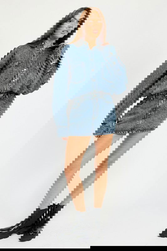 Button Up Denim Mini Dress - Ro + Ivy