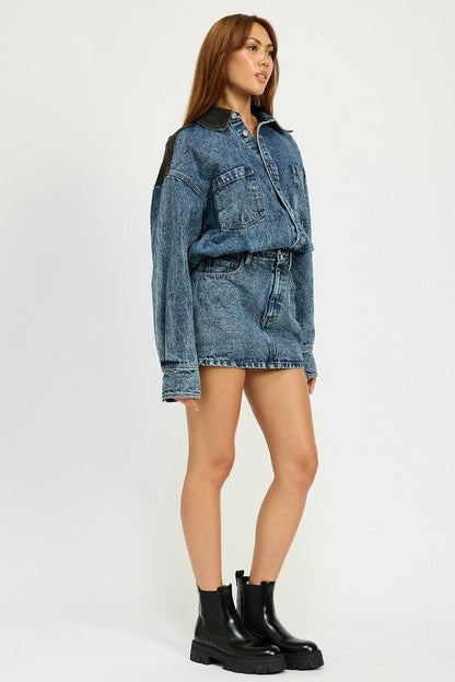 Button Up Denim Mini Dress - Ro + Ivy