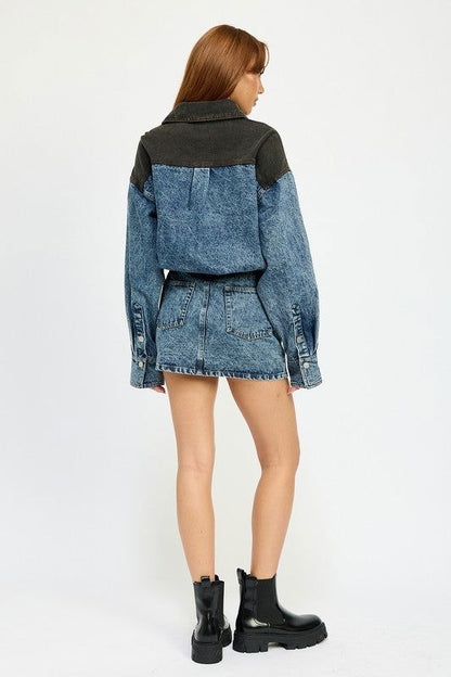 Button Up Denim Mini Dress - Ro + Ivy