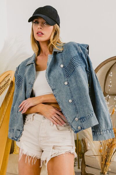 Button Up Long Sleeve Denim Jacket for Women - Ro + Ivy