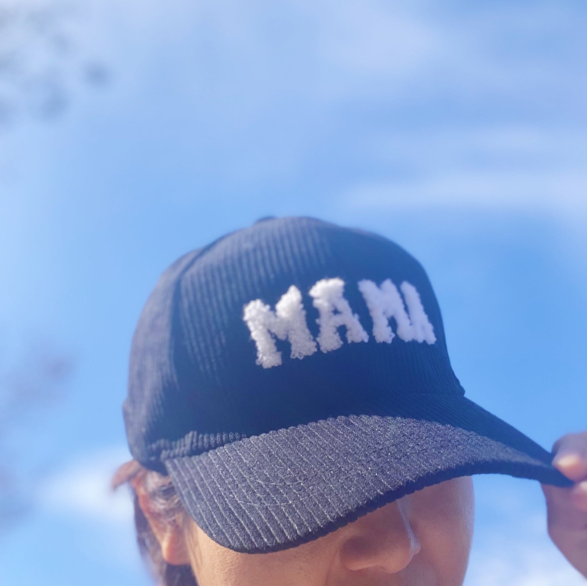 Corduroy MAMA Baseball Cap — Fuzzy Patch Letter Curved Brim Adjustable Fit - Baseball Caps